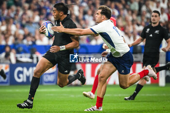 2023-09-08 - Rieko IOANE of New Zealand and Damien PENAUD of France during the World Cup 2023, Pool A rugby union match between France and New Zealand on September 8, 2023 at Stade de France in Saint-Denis near Paris, France - RUGBY - WORLD CUP 2023 - FRANCE V NEW ZEALAND - WORLD CUP - RUGBY