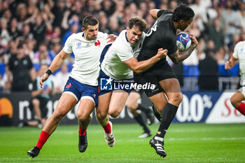2023-09-08 - Thomas RAMOS of France, Rieko IOANE of New Zealand and Damien PENAUD of France during the World Cup 2023, Pool A rugby union match between France and New Zealand on September 8, 2023 at Stade de France in Saint-Denis near Paris, France - RUGBY - WORLD CUP 2023 - FRANCE V NEW ZEALAND - WORLD CUP - RUGBY