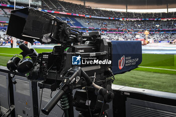 2023-09-08 - A television camera during the World Cup 2023, Pool A rugby union match between France and New Zealand on September 8, 2023 at Stade de France in Saint-Denis near Paris, France - RUGBY - WORLD CUP 2023 - FRANCE V NEW ZEALAND - WORLD CUP - RUGBY