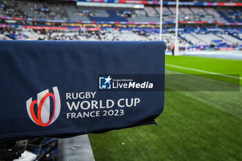 2023-09-08 - Illustration of the official logo during the World Cup 2023, Pool A rugby union match between France and New Zealand on September 8, 2023 at Stade de France in Saint-Denis near Paris, France - RUGBY - WORLD CUP 2023 - FRANCE V NEW ZEALAND - WORLD CUP - RUGBY