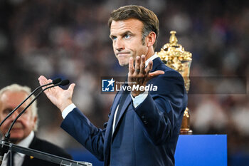 2023-09-08 - French President Emmanuel MACRON during the World Cup 2023, Pool A rugby union match between France and New Zealand on September 8, 2023 at Stade de France in Saint-Denis near Paris, France - RUGBY - WORLD CUP 2023 - FRANCE V NEW ZEALAND - WORLD CUP - RUGBY