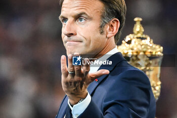 2023-09-08 - French President Emmanuel MACRON during the World Cup 2023, Pool A rugby union match between France and New Zealand on September 8, 2023 at Stade de France in Saint-Denis near Paris, France - RUGBY - WORLD CUP 2023 - FRANCE V NEW ZEALAND - WORLD CUP - RUGBY