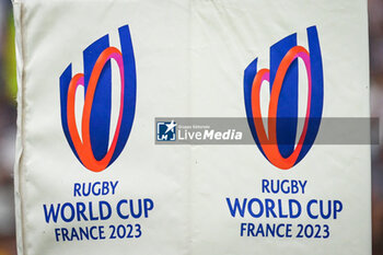 2023-09-09 - Illustration of the official logo during the World Cup 2023, Pool C rugby union match between Australia and Georgia on September 9, 2023 at Stade de France in Saint-Denis near Paris, France - RUGBY - WORLD CUP 2023 - AUSTRALIA V GEORGIA - WORLD CUP - RUGBY