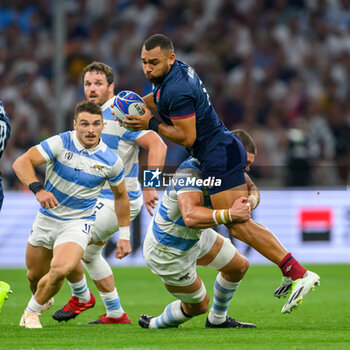 2023-09-09 - Joe Marchant of England is tackled by Marcos Kremer of Argentina during the Rugby World Cup 2023 match between England and Argentina at Stade Velodrome, Marseille, France on 9 September 2023. Photo Malcolm Mackenzie/ProSportsImages / DPPI - RUGBY - WORLD CUP 2023 - ANGLETERRE V ARGENTINA - WORLD CUP - RUGBY