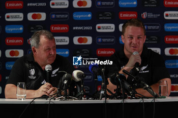 2023-09-02 - Sam CANE Captain of All Blacks New Zealand and Ian FOSTER head coach of All Blacks New Zealand during the press conference and training session of the New Zealand national team, ahead World Cup 2023 at Gerland near of Lyon on September 02, 2023 in Lyon, France - RUGBY - WORLD CUP 2023 - PRESS CONF AND TRAINING SESSION NEW ZEALAND - WORLD CUP - RUGBY