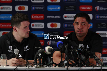 2023-09-02 - Anton LIENERT-BROWN of All Blacks New Zealand and Will JORDAN of All Blacks New Zealand during the press conference and training session of the New Zealand national team, ahead World Cup 2023 at Gerland near of Lyon on September 02, 2023 in Lyon, France - RUGBY - WORLD CUP 2023 - PRESS CONF AND TRAINING SESSION NEW ZEALAND - WORLD CUP - RUGBY