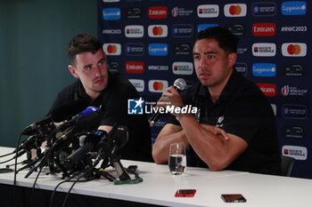 2023-09-02 - Anton LIENERT-BROWN of All Blacks New Zealand and Will JORDAN of All Blacks New Zealand during the press conference and training session of the New Zealand national team, ahead World Cup 2023 at Gerland near of Lyon on September 02, 2023 in Lyon, France - RUGBY - WORLD CUP 2023 - PRESS CONF AND TRAINING SESSION NEW ZEALAND - WORLD CUP - RUGBY