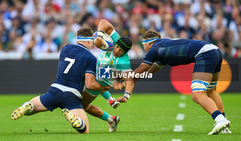 2023-09-10 - Cheslin Kolbe of South Africa is tackled by Rory Darge and Jamie Ritchie of Scotland during the World Cup 2023, Pool B rugby union match between South Africa and Scotland on September 10, 2023 at Velodrome stadium in Marseille, France - RUGBY - WORLD CUP 2023 - SOUTH AFRICA V SCOTLAND - WORLD CUP - RUGBY