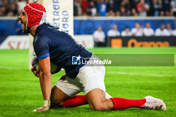 2023-09-14 - Gabin VILLIERE of France celebrates his try during the World Cup 2023, Pool A rugby union match between France and Uruguay on September 14, 2023 at Pierre Mauroy stadium in Villeneuve-d'Ascq near Lille, France - RUGBY - WORLD CUP 2023 - FRANCE V URUGUAY - WORLD CUP - RUGBY