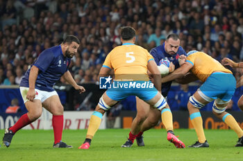 2023-09-14 - Jean-Baptiste GROS and Dorian ALDEGHERI of France during the World Cup 2023, Pool A rugby union match between France and Uruguay on September 14, 2023 at Pierre Mauroy stadium in Villeneuve-d'Ascq near Lille, France - RUGBY - WORLD CUP 2023 - FRANCE V URUGUAY - WORLD CUP - RUGBY