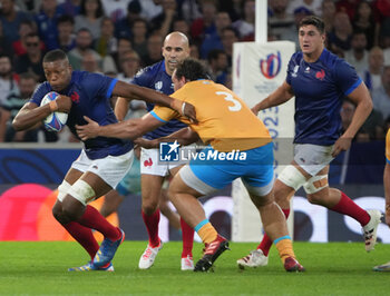 2023-09-14 - Cameron WOKI , Gabin VILLIÈRE and Paul BOUDEHENT of France during the World Cup 2023, Pool A rugby union match between France and Uruguay on September 14, 2023 at Pierre Mauroy stadium in Villeneuve-d'Ascq near Lille, France - RUGBY - WORLD CUP 2023 - FRANCE V URUGUAY - WORLD CUP - RUGBY