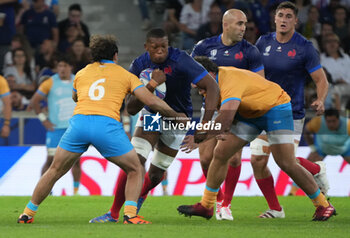 2023-09-14 - Cameron WOKI , Paul BOUDEHENT and Gabin VILLIÈRE of France during the World Cup 2023, Pool A rugby union match between France and Uruguay on September 14, 2023 at Pierre Mauroy stadium in Villeneuve-d'Ascq near Lille, France - RUGBY - WORLD CUP 2023 - FRANCE V URUGUAY - WORLD CUP - RUGBY