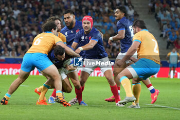 2023-09-14 - Gabin VILLIÈRE Antoine HASTOY and Romain TAOFIFENUA of France during the World Cup 2023, Pool A rugby union match between France and Uruguay on September 14, 2023 at Pierre Mauroy stadium in Villeneuve-d'Ascq near Lille, France - RUGBY - WORLD CUP 2023 - FRANCE V URUGUAY - WORLD CUP - RUGBY