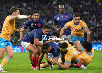 2023-09-14 - Baptiste COUILLOUD , Arthur VINCENT , Yoram MOEFANA and Sekou MACALOU of France during the World Cup 2023, Pool A rugby union match between France and Uruguay on September 14, 2023 at Pierre Mauroy stadium in Villeneuve-d'Ascq near Lille, France - RUGBY - WORLD CUP 2023 - FRANCE V URUGUAY - WORLD CUP - RUGBY