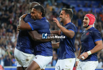 2023-09-14 - Sekou MACALOU , Yoram MOEFANA ,Melvyn JAMINET and Gabin VILLIÈRE of France during the World Cup 2023, Pool A rugby union match between France and Uruguay on September 14, 2023 at Pierre Mauroy stadium in Villeneuve-d'Ascq near Lille, France - RUGBY - WORLD CUP 2023 - FRANCE V URUGUAY - WORLD CUP - RUGBY