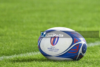 2023-09-14 - Official Gilbert Ball illustration during the Rugby union World Cup RWC 2023, Pool A match between France and Uruguay at Stade Pierre Mauroy on September 14, 2023 in Lille, France. Photo Victor Joly / DPPI - RUGBY - WORLD CUP 2023 - FRANCE V URUGUAY - WORLD CUP - RUGBY