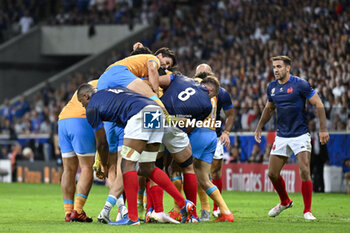 2023-09-14 - Santiago Arata, Cameron Woki, Melvyn Jaminet and a maul during the Rugby union World Cup RWC 2023, Pool A match between France and Uruguay at Stade Pierre Mauroy on September 14, 2023 in Lille, France. Photo Victor Joly / DPPI - RUGBY - WORLD CUP 2023 - FRANCE V URUGUAY - WORLD CUP - RUGBY