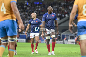 2023-09-14 - Sekou Macalou and Maxime Lucu during the Rugby union World Cup RWC 2023, Pool A match between France and Uruguay at Stade Pierre Mauroy on September 14, 2023 in Lille, France. Photo Victor Joly / DPPI - RUGBY - WORLD CUP 2023 - FRANCE V URUGUAY - WORLD CUP - RUGBY