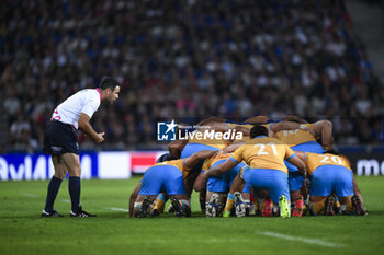 2023-09-14 - Referee Ben O'Keeffe during a scrum during the Rugby union World Cup RWC 2023, Pool A match between France and Uruguay at Stade Pierre Mauroy on September 14, 2023 in Lille, France. Photo Victor Joly / DPPI - RUGBY - WORLD CUP 2023 - FRANCE V URUGUAY - WORLD CUP - RUGBY