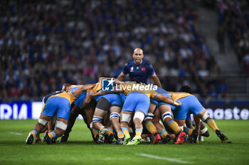 2023-09-14 - Maxime Lucu in a scrum during the Rugby union World Cup RWC 2023, Pool A match between France and Uruguay at Stade Pierre Mauroy on September 14, 2023 in Lille, France. Photo Victor Joly / DPPI - RUGBY - WORLD CUP 2023 - FRANCE V URUGUAY - WORLD CUP - RUGBY