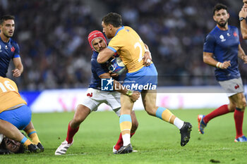 2023-09-14 - Gabin Villiere makes a tackle during the Rugby union World Cup RWC 2023, Pool A match between France and Uruguay at Stade Pierre Mauroy on September 14, 2023 in Lille, France. Photo Victor Joly / DPPI - RUGBY - WORLD CUP 2023 - FRANCE V URUGUAY - WORLD CUP - RUGBY