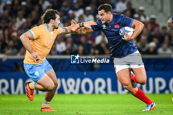 2023-09-14 - Manuel ARDAO of Uruguay Arthur VINCENT of France during the World Cup 2023, Pool A rugby union match between France and Uruguay on September 14, 2023 at Pierre Mauroy stadium in Villeneuve-d'Ascq near Lille, France - RUGBY - WORLD CUP 2023 - FRANCE V URUGUAY - WORLD CUP - RUGBY