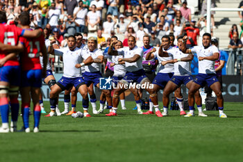 2023-09-16 - Haka of of Samoa during the Rugby World Cup France 2023 match between Samoa and Chile at Stade de Bordeaux on September 16, 2023 in Bordeaux, France. Photo by Hans van der Valk/ Orange Pictures / DPPI - RUGBY - WORLD CUP 2023 - SAMOA V CHILE - WORLD CUP - RUGBY