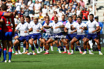 2023-09-16 - Haka of of Samoa during the Rugby World Cup France 2023 match between Samoa and Chile at Stade de Bordeaux on September 16, 2023 in Bordeaux, France. Photo by Hans van der Valk/ Orange Pictures / DPPI - RUGBY - WORLD CUP 2023 - SAMOA V CHILE - WORLD CUP - RUGBY