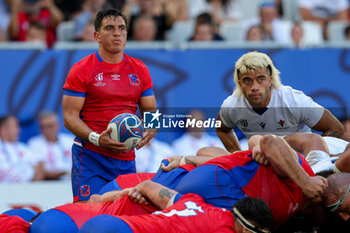 2023-09-16 - Marcelo Torrealba of Chile, Jonathan Taumateine of Samao before the scrum during the Rugby World Cup France 2023 match between Samoa and Chile at Stade de Bordeaux on September 16, 2023 in Bordeaux, France. Photo by Hans van der Valk/ Orange Pictures / DPPI - RUGBY - WORLD CUP 2023 - SAMOA V CHILE - WORLD CUP - RUGBY