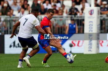 2023-09-16 - Rodrigo Fernandez of Chile is tackles by Fritz Lee of Samao during the Rugby World Cup France 2023 match between Samoa and Chile at Stade de Bordeaux on September 16, 2023 in Bordeaux, France. Photo by Hans van der Valk/ Orange Pictures / DPPI - RUGBY - WORLD CUP 2023 - SAMOA V CHILE - WORLD CUP - RUGBY