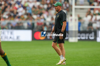 2023-09-17 - Warming up of Head coach Jacques Nienaber of South Africa during the Rugby World Cup France 2023 match between South Africa and Romania at Stade de Bordeaux on September 17, 2023 in Bordeaux, France. Photo Hans van der Valk /Orange Pictures / Dppi - RUGBY - WORLD CUP 2023 - SOUTH AFRICA V ROMANIA - WORLD CUP - RUGBY