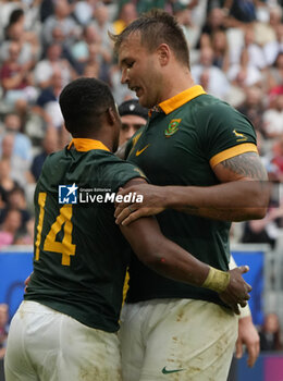2023-09-17 - Celebration TRY Grant WILLIAMS and André ESTERHUIZEN of South Africa during the World Cup 2023, Pool B rugby union match between SOUTH AFRICA and ROUMANIA on September 17, 2023 at Matmut Atlantique in Bordeaux , France - RUGBY - WORLD CUP 2023 - SOUTH AFRICA V ROMANIA - WORLD CUP - RUGBY