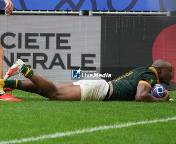 2023-09-17 - TRY Makazole MAPIMPI of South Africa during the World Cup 2023, Pool B rugby union match between SOUTH AFRICA and ROUMANIA on September 17, 2023 at Matmut Atlantique in Bordeaux , France - RUGBY - WORLD CUP 2023 - SOUTH AFRICA V ROMANIA - WORLD CUP - RUGBY