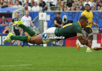 2023-09-17 - TRY Damian WILLEMSE of South Africa during the World Cup 2023, Pool B rugby union match between SOUTH AFRICA and ROUMANIA on September 17, 2023 at Matmut Atlantique in Bordeaux , France - RUGBY - WORLD CUP 2023 - SOUTH AFRICA V ROMANIA - WORLD CUP - RUGBY