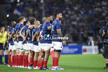 2023-09-21 - Romain Taofifenua during the national anthem and the Marseillaise during the Rugby union World Cup XV RWC Pool A match between France and Namibia at Stade Velodrome, Marseille, France on September 21, 2023. Photo Victor Joly / DPPI - RUGBY - WORLD CUP 2023 - FRANCE V NAMIBIA - WORLD CUP - RUGBY