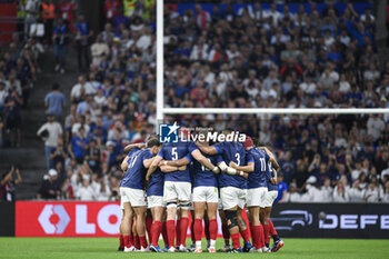 2023-09-21 - French team players in a group during the Rugby union World Cup XV RWC Pool A match between France and Namibia at Stade Velodrome, Marseille, France on September 21, 2023. Photo Victor Joly / DPPI - RUGBY - WORLD CUP 2023 - FRANCE V NAMIBIA - WORLD CUP - RUGBY