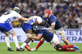 2023-09-21 - Anthony Jelonch makes a tackle during the Rugby union World Cup XV RWC Pool A match between France and Namibia at Stade Velodrome, Marseille, France on September 21, 2023. Photo Victor Joly / DPPI - RUGBY - WORLD CUP 2023 - FRANCE V NAMIBIA - WORLD CUP - RUGBY