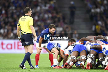 2023-09-21 - Antoine Dupont and Matthew Carley during the Rugby union World Cup XV RWC Pool A match between France and Namibia at Stade Velodrome, Marseille, France on September 21, 2023. Photo Victor Joly / DPPI - RUGBY - WORLD CUP 2023 - FRANCE V NAMIBIA - WORLD CUP - RUGBY