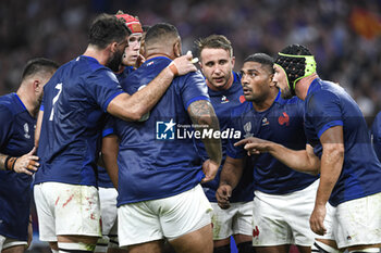 2023-09-21 - French team players with Peato Mauvaka Anthony Jelonch Francois Cros and Thibaud Flament during the Rugby union World Cup XV RWC Pool A match between France and Namibia at Stade Velodrome, Marseille, France on September 21, 2023. Photo Victor Joly / DPPI - RUGBY - WORLD CUP 2023 - FRANCE V NAMIBIA - WORLD CUP - RUGBY