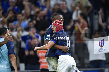 2023-09-21 - Louis Bielle-Biarrey and Cameron Woki during the Rugby union World Cup XV RWC Pool A match between France and Namibia at Stade Velodrome, Marseille, France on September 21, 2023. Photo Victor Joly / DPPI - RUGBY - WORLD CUP 2023 - FRANCE V NAMIBIA - WORLD CUP - RUGBY