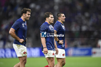 2023-09-21 - Damian Penaud Antoine Dupont and Thomas Ramos during the Rugby union World Cup XV RWC Pool A match between France and Namibia at Stade Velodrome, Marseille, France on September 21, 2023. Photo Victor Joly / DPPI - RUGBY - WORLD CUP 2023 - FRANCE V NAMIBIA - WORLD CUP - RUGBY