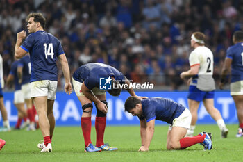 2023-09-21 - Antoine Dupont injured during the Rugby union World Cup RWC 2023, Pool A match between France and Namibia at Stade Velodrome, Marseille, France on September 21, 2023. Photo Victor Joly / DPPI - RUGBY - WORLD CUP 2023 - FRANCE V NAMIBIA - WORLD CUP - RUGBY