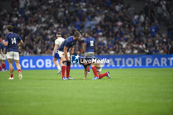 2023-09-21 - Antoine Dupont injured during the Rugby union World Cup RWC 2023, Pool A match between France and Namibia at Stade Velodrome, Marseille, France on September 21, 2023. Photo Victor Joly / DPPI - RUGBY - WORLD CUP 2023 - FRANCE V NAMIBIA - WORLD CUP - RUGBY