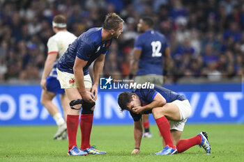 2023-09-21 - Anthony Jelonch and Antoine Dupont after an injury during the Rugby union World Cup XV RWC Pool A match between France and Namibia at Stade Velodrome, Marseille, France on September 21, 2023. Photo Victor Joly / DPPI - RUGBY - WORLD CUP 2023 - FRANCE V NAMIBIA - WORLD CUP - RUGBY