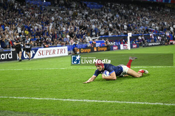 2023-09-21 - Louis Bielle-Biarrey scores a try during the Rugby union World Cup RWC 2023, Pool A match between France and Namibia at Stade Velodrome, Marseille, France on September 21, 2023. Photo Victor Joly / DPPI - RUGBY - WORLD CUP 2023 - FRANCE V NAMIBIA - WORLD CUP - RUGBY