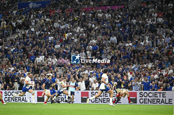2023-09-21 - General view with Charles Ollivon and Societe Generale logo during the Rugby union World Cup RWC 2023, Pool A match between France and Namibia at Stade Velodrome, Marseille, France on September 21, 2023. Photo Victor Joly / DPPI - RUGBY - WORLD CUP 2023 - FRANCE V NAMIBIA - WORLD CUP - RUGBY