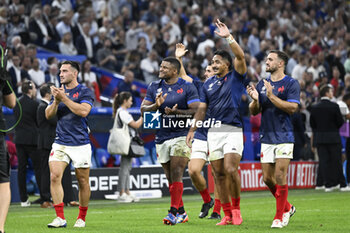 2023-09-21 - Baptiste Couilloud Jonathan Danty Yoram Moefana and Melvyn Jaminet during the Rugby union World Cup RWC 2023, Pool A match between France and Namibia at Stade Velodrome, Marseille, France on September 21, 2023. Photo Victor Joly / DPPI - RUGBY - WORLD CUP 2023 - FRANCE V NAMIBIA - WORLD CUP - RUGBY