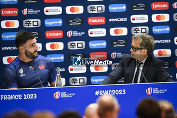 2023-09-21 - French coach Fabien Galthie and Charles Ollivon during a press conference during the Rugby union World Cup RWC 2023, Pool A match between France and Namibia at Stade Velodrome, Marseille, France on September 21, 2023. Photo Victor Joly / DPPI - RUGBY - WORLD CUP 2023 - FRANCE V NAMIBIA - WORLD CUP - RUGBY
