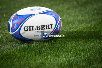 2023-09-23 - Illustration of the Gilbert match ball during the World Cup 2023, Pool B rugby union match between South Africa and Ireland on September 23, 2023 at Stade de France in Saint-Denis near Paris, France - RUGBY - WORLD CUP 2023 - SOUTH AFRICA V IRELAND - WORLD CUP - RUGBY