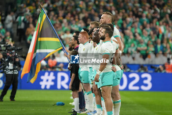 2023-09-23 - Team South Africa during the World Cup 2023, Pool B rugby union match between South Africa and Ireland on September 23, 2023 at Stade de France in Saint-Denis near Paris, France - RUGBY - WORLD CUP 2023 - SOUTH AFRICA V IRELAND - WORLD CUP - RUGBY